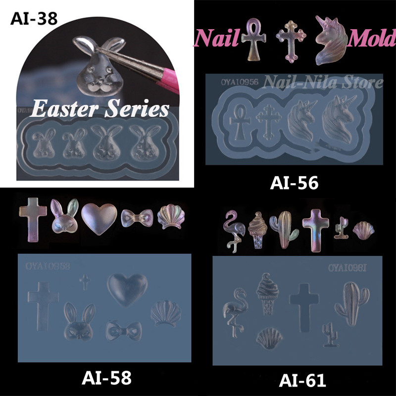 Húsvéti sorozatú körömforma 3D-s faragott szilikon forma UV gél akril kristály körömsablon DIY körömszalon sminkdíszek