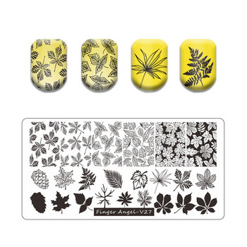 Hot Nail Art Stamping Goth Letter Style Words Nail Stamping Plates Line Leaf Stencil Set for Graffiti Fruit Nail Stamping Plate