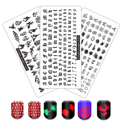 Hot Nail Art bélyegző gót betűstílusú szavak körömbélyegző lemezek vonalas levél stencilkészlet graffiti gyümölcs körömbélyegző lemezhez