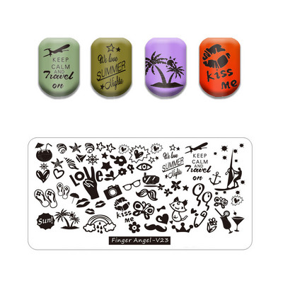 Hot Nail Art bélyegző gót betűstílusú szavak körömbélyegző lemezek vonalas levél stencilkészlet graffiti gyümölcs körömbélyegző lemezhez