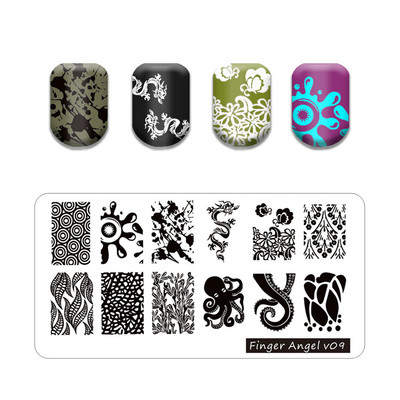 Hot Nail Art bélyegző gót betűstílusú szavak körömbélyegző lemezek vonalas levél stencilkészlet graffiti gyümölcs körömbélyegző lemezhez