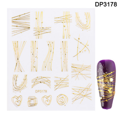 1db Arany ezüst csúszkák 3D körömmatricák Egyenes ívelt bélések Csíkos szalagcsomagolások Geometrikus körömdíszítések BESTZG001-013