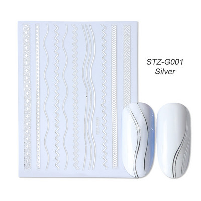 1db Arany ezüst csúszkák 3D körömmatricák Egyenes ívelt bélések Csíkos szalagcsomagolások Geometrikus körömdíszítések BESTZG001-013