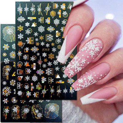 Gold Silver White Snowflakes 3D Nail Stickers Iridescent Self adhensive Transfer Decals Manicures Art Decoration Slider