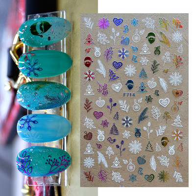 Zelts, sudrabs, baltas sniegpārslas, 3D nagu uzlīmes zaigojošas, pašlīmējošas pārnešanas uzlīmes, manikīrs, mākslas noformējums, slīdnis