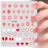 Rózsaszín pirosító matricák körmökre Aranyos szerelmes szív 3D körömmatrica manikűr vízcsúszkák piros áttetsző körömdíszítés