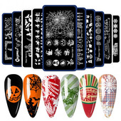 Köröm sablon Különböző minták rozsdaálló rozsdamentes acél Halloween karácsonyi manikűr nyomólap lánynak, virágmintás Sta