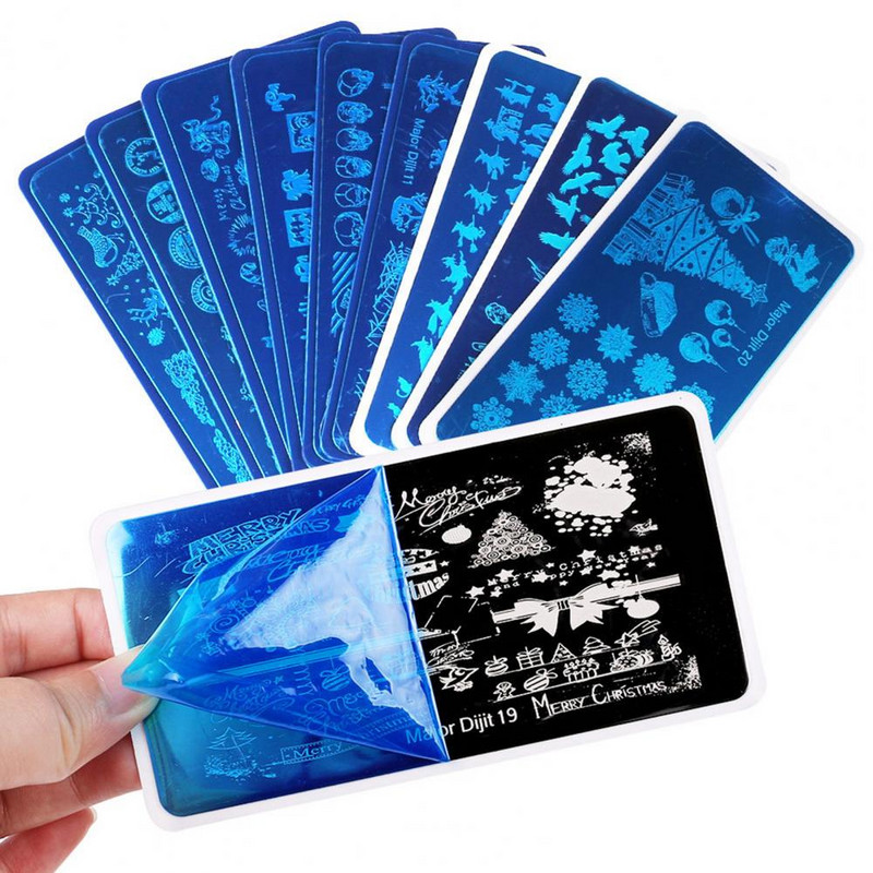 Köröm sablon Különböző minták rozsdaálló rozsdamentes acél Halloween karácsonyi manikűr nyomólap lánynak, virágmintás Sta