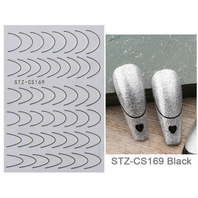 Íves csíkos vonalak 3D köröm matrica arany fehér örvényszalag francia manikűr minimalista csúszka matrica fém köröm design CHSTZCS169