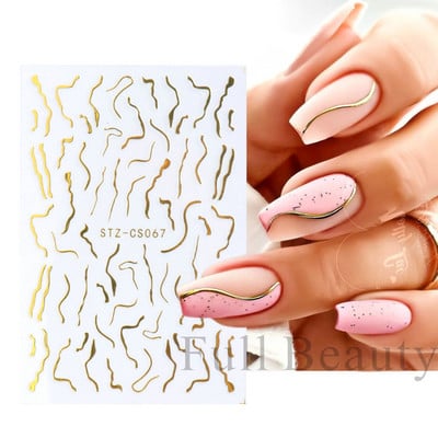 Íves csíkos vonalak 3D köröm matrica arany fehér örvényszalag francia manikűr minimalista csúszka matrica fém köröm design CHSTZCS169