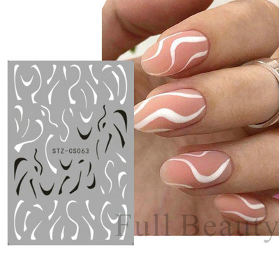 Íves csíkos vonalak 3D köröm matrica arany fehér örvényszalag francia manikűr minimalista csúszka matrica fém köröm design CHSTZCS169