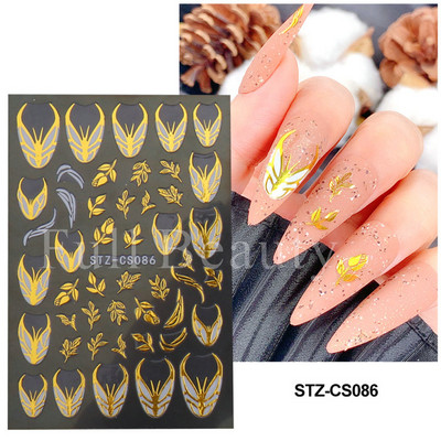 Íves csíkos vonalak 3D köröm matrica arany fehér örvényszalag francia manikűr minimalista csúszka matrica fém köröm design CHSTZCS169