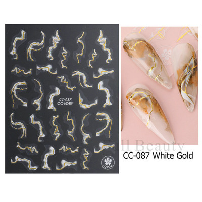Íves csíkos vonalak 3D köröm matrica arany fehér örvényszalag francia manikűr minimalista csúszka matrica fém köröm design CHSTZCS169