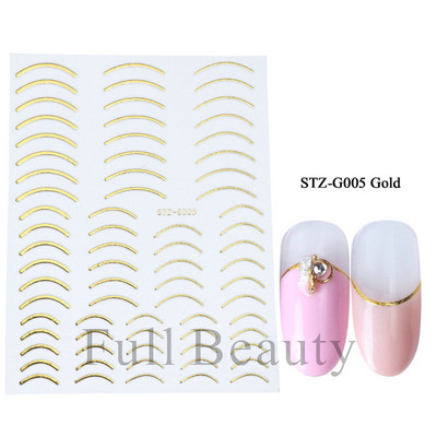 Íves csíkos vonalak 3D köröm matrica arany fehér örvényszalag francia manikűr minimalista csúszka matrica fém köröm design CHSTZCS169