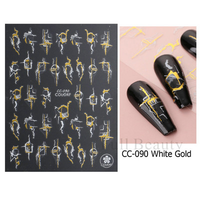 Íves csíkos vonalak 3D köröm matrica arany fehér örvényszalag francia manikűr minimalista csúszka matrica fém köröm design CHSTZCS169