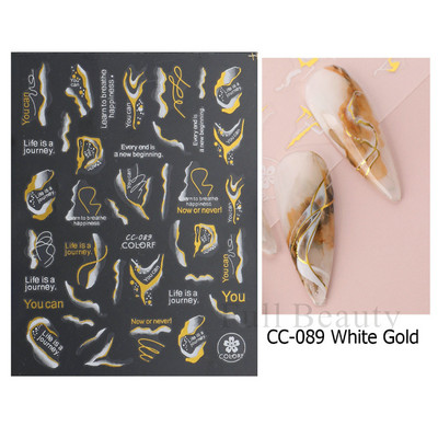 Íves csíkos vonalak 3D köröm matrica arany fehér örvényszalag francia manikűr minimalista csúszka matrica fém köröm design CHSTZCS169