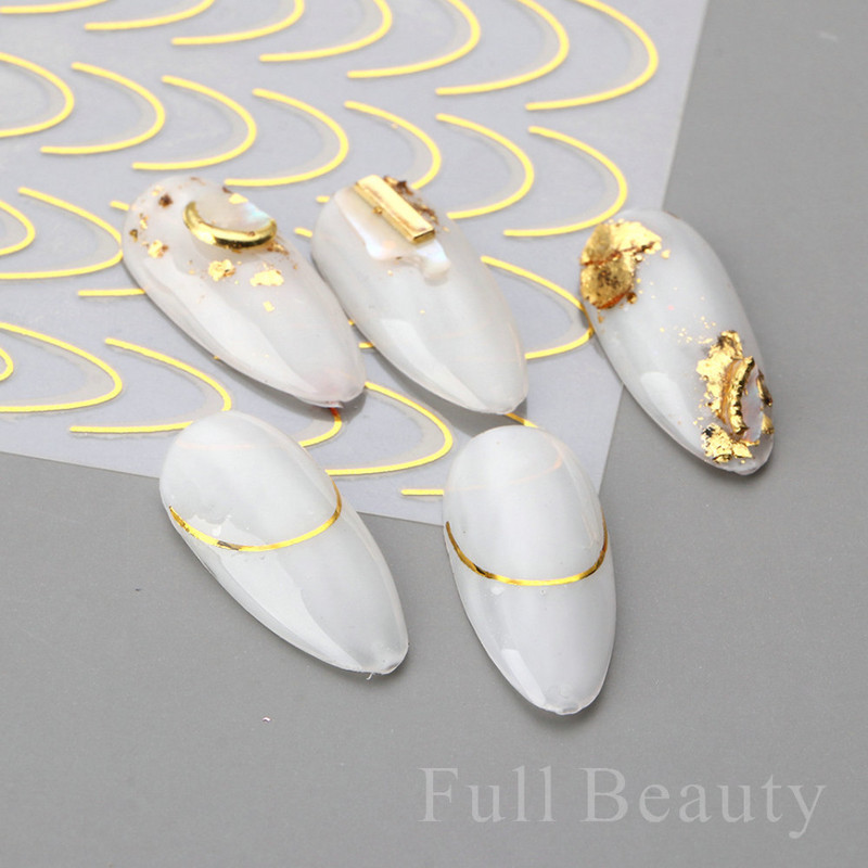 Íves csíkos vonalak 3D köröm matrica arany fehér örvényszalag francia manikűr minimalista csúszka matrica fém köröm design CHSTZCS169