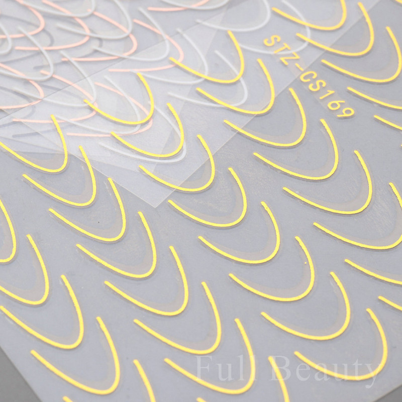 Íves csíkos vonalak 3D köröm matrica arany fehér örvényszalag francia manikűr minimalista csúszka matrica fém köröm design CHSTZCS169