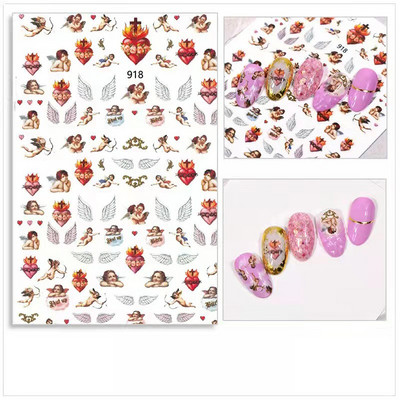 Nail Art Kleebised Liim Virgencita Kleebised Angel Cupid Transfer Kleebised Liugur 3D DIY Näpunäiteid Küünte kunsti kaunistused maniküüri mähis