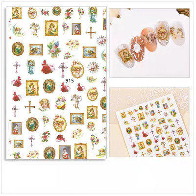 Nail Art Kleebised Liim Virgencita Kleebised Angel Cupid Transfer Kleebised Liugur 3D DIY Näpunäiteid Küünte kunsti kaunistused maniküüri mähis