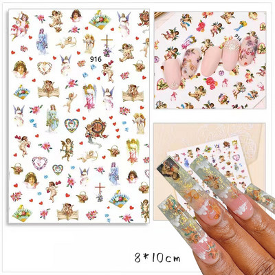 Nail Art Kleebised Liim Virgencita Kleebised Angel Cupid Transfer Kleebised Liugur 3D DIY Näpunäiteid Küünte kunsti kaunistused maniküüri mähis