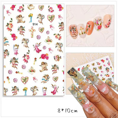Nail Art Kleebised Liim Virgencita Kleebised Angel Cupid Transfer Kleebised Liugur 3D DIY Näpunäiteid Küünte kunsti kaunistused maniküüri mähis