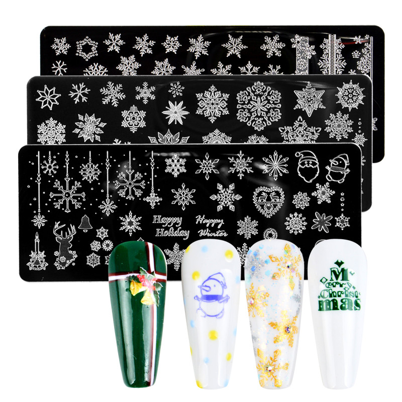 Nail Art bélyegző lemez virág állat csipke újév Boldog karácsonyt design köröm sablon bélyegző kép manikűr stencil