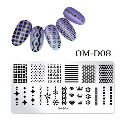 Nail Art transzfer acéllemez téglalap alakú körömdíszítő bélyegzősablon DIY geometrikus rácsos design körömlemez képlemez