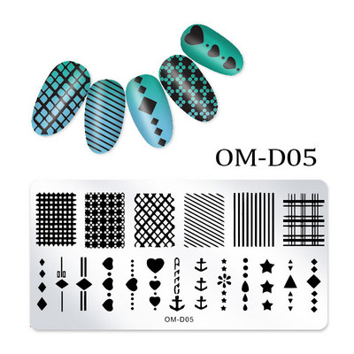 Nail Art transzfer acéllemez téglalap alakú körömdíszítő bélyegzősablon DIY geometrikus rácsos design körömlemez képlemez