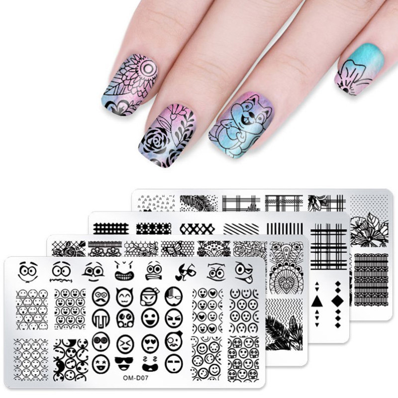 Nail Art transzfer acéllemez téglalap alakú körömdíszítő bélyegzősablon DIY geometrikus rácsos design körömlemez képlemez