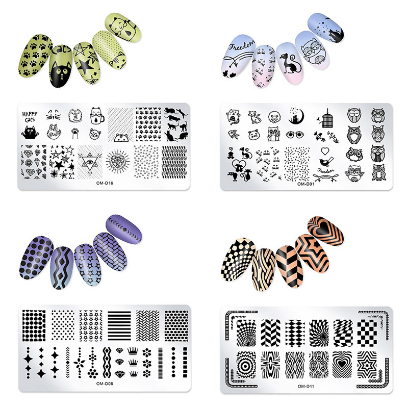 Nail Art transzfer acéllemez téglalap alakú körömdíszítő bélyegzősablon DIY geometrikus rácsos design körömlemez képlemez