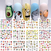 12 Σχεδιαστικά αυτοκόλλητα για νύχια Kawaii Cartoon Avocado Nail Sliders Cute Corgi Water Decals Σκίτσο Διακόσμηση μανικιούρ LABN1585-1596