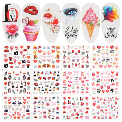 12 Σχεδιαστικά αυτοκόλλητα για νύχια Kawaii Cartoon Avocado Nail Sliders Cute Corgi Water Decals Σκίτσο Διακόσμηση μανικιούρ LABN1585-1596