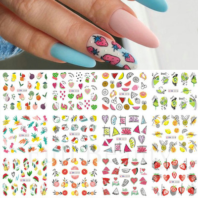 12 Σχεδιαστικά αυτοκόλλητα για νύχια Kawaii Cartoon Avocado Nail Sliders Cute Corgi Water Decals Σκίτσο Διακόσμηση μανικιούρ LABN1585-1596