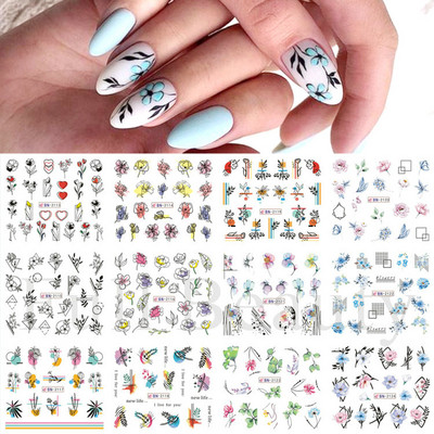 12 Σχεδιαστικά αυτοκόλλητα για νύχια Kawaii Cartoon Avocado Nail Sliders Cute Corgi Water Decals Σκίτσο Διακόσμηση μανικιούρ LABN1585-1596