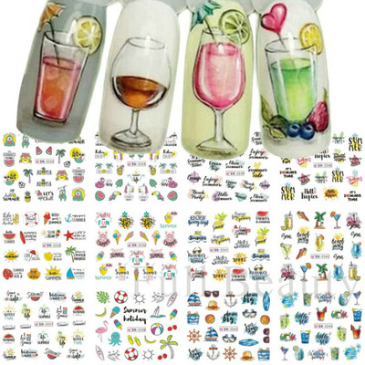 12 Σχεδιαστικά αυτοκόλλητα για νύχια Kawaii Cartoon Avocado Nail Sliders Cute Corgi Water Decals Σκίτσο Διακόσμηση μανικιούρ LABN1585-1596