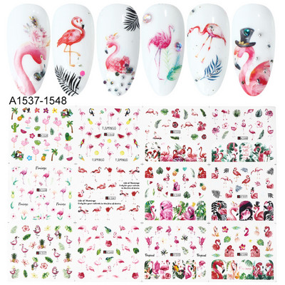 12 Σχεδιαστικά αυτοκόλλητα για νύχια Kawaii Cartoon Avocado Nail Sliders Cute Corgi Water Decals Σκίτσο Διακόσμηση μανικιούρ LABN1585-1596