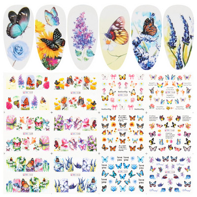 12 Σχεδιαστικά αυτοκόλλητα για νύχια Kawaii Cartoon Avocado Nail Sliders Cute Corgi Water Decals Σκίτσο Διακόσμηση μανικιούρ LABN1585-1596