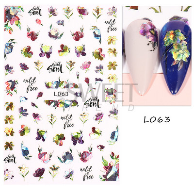 3D színes virágos köröm matricák holografikus lézeres absztrakt hullám szem arc levél csúszkák körmökhöz manikűr dekor fóliák SAL