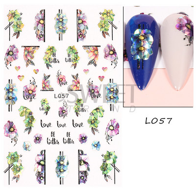3D színes virágos köröm matricák holografikus lézeres absztrakt hullám szem arc levél csúszkák körmökhöz manikűr dekor fóliák SAL
