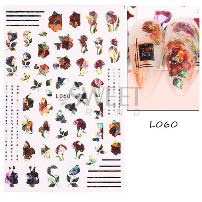 3D színes virágos köröm matricák holografikus lézeres absztrakt hullám szem arc levél csúszkák körmökhöz manikűr dekor fóliák SAL