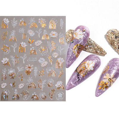 3D színes virágos köröm matricák holografikus lézeres absztrakt hullám szem arc levél csúszkák körmökhöz manikűr dekor fóliák SAL