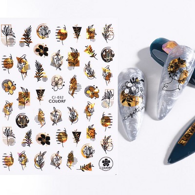 3D színes virágos köröm matricák holografikus lézeres absztrakt hullám szem arc levél csúszkák körmökhöz manikűr dekor fóliák SAL