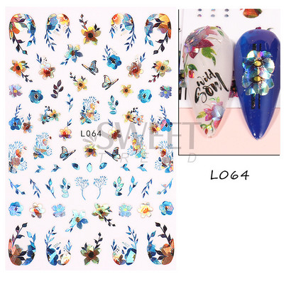 3D színes virágos köröm matricák holografikus lézeres absztrakt hullám szem arc levél csúszkák körmökhöz manikűr dekor fóliák SAL