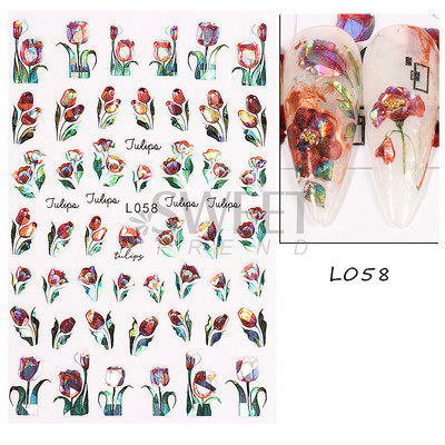 3D színes virágos köröm matricák holografikus lézeres absztrakt hullám szem arc levél csúszkák körmökhöz manikűr dekor fóliák SAL