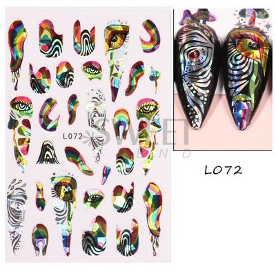 3D színes virágos köröm matricák holografikus lézeres absztrakt hullám szem arc levél csúszkák körmökhöz manikűr dekor fóliák SAL
