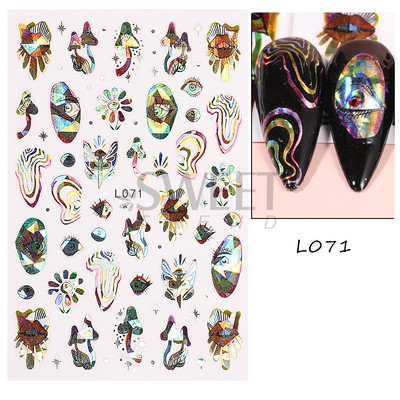 3D színes virágos köröm matricák holografikus lézeres absztrakt hullám szem arc levél csúszkák körmökhöz manikűr dekor fóliák SAL