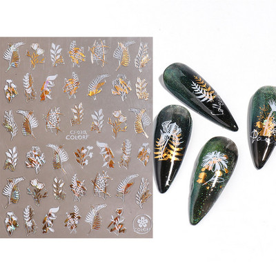 3D színes virágos köröm matricák holografikus lézeres absztrakt hullám szem arc levél csúszkák körmökhöz manikűr dekor fóliák SAL
