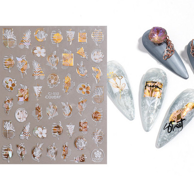 3D színes virágos köröm matricák holografikus lézeres absztrakt hullám szem arc levél csúszkák körmökhöz manikűr dekor fóliák SAL