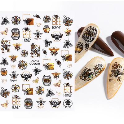 3D színes virágos köröm matricák holografikus lézeres absztrakt hullám szem arc levél csúszkák körmökhöz manikűr dekor fóliák SAL